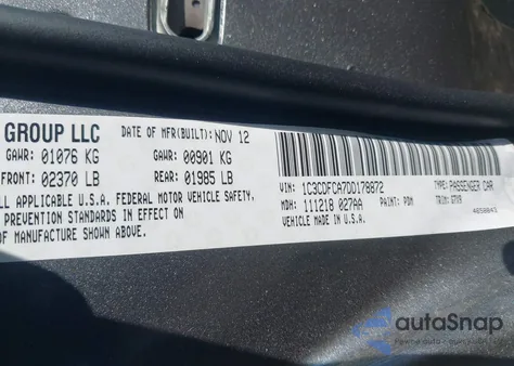 2013 Dodge Dart Limited z USA, uszkodzony, nr VIN 1C3CDFCA7DD178872